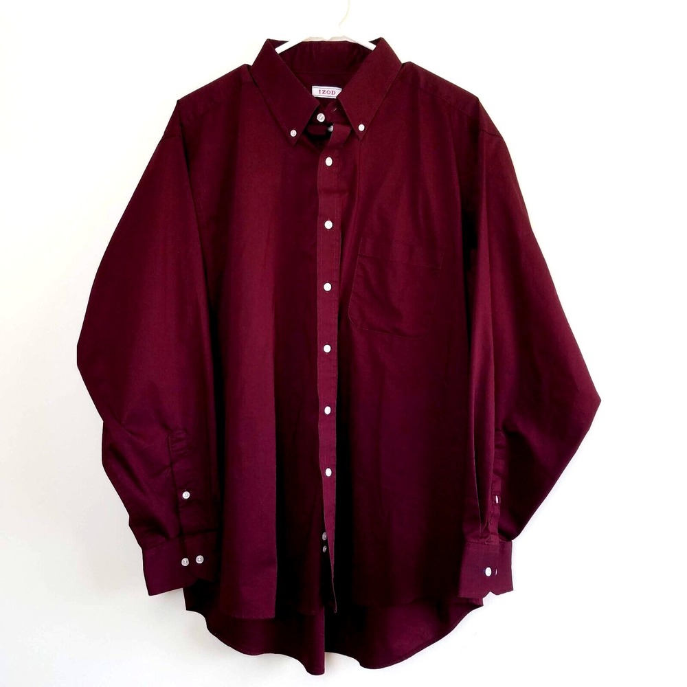 IZOD Burgundy Wine Classic Fit Stretch Button Down Shirt XL Preppy Professional